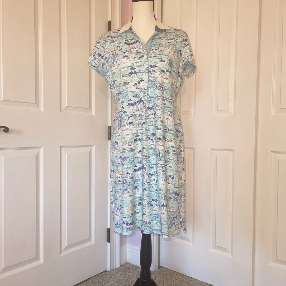 Talbots tennis/golf style collared dress w/ palm tree vacation vibes Medium